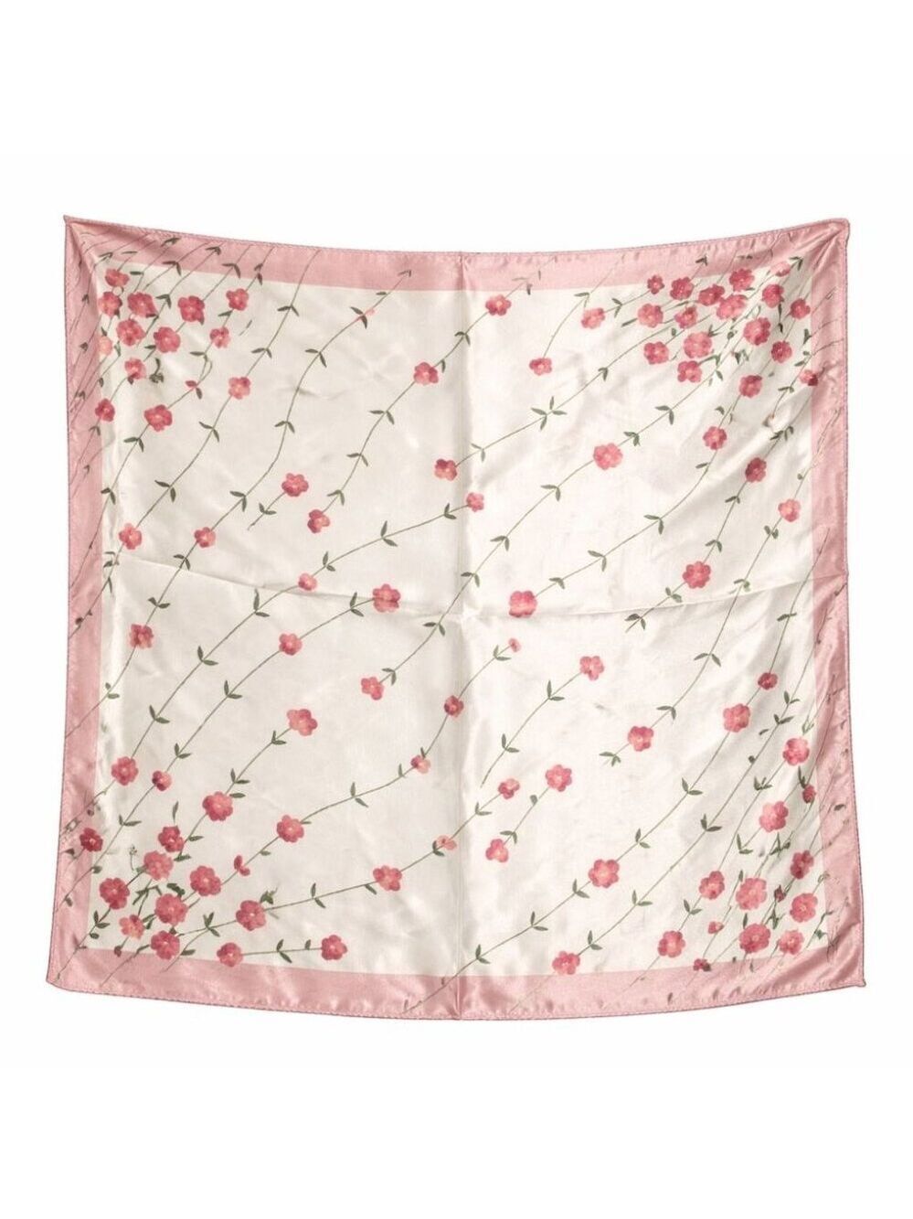 Pink Floral Satin Scarf 20x20 Women's Hair Tie Neck Wrist Wrap